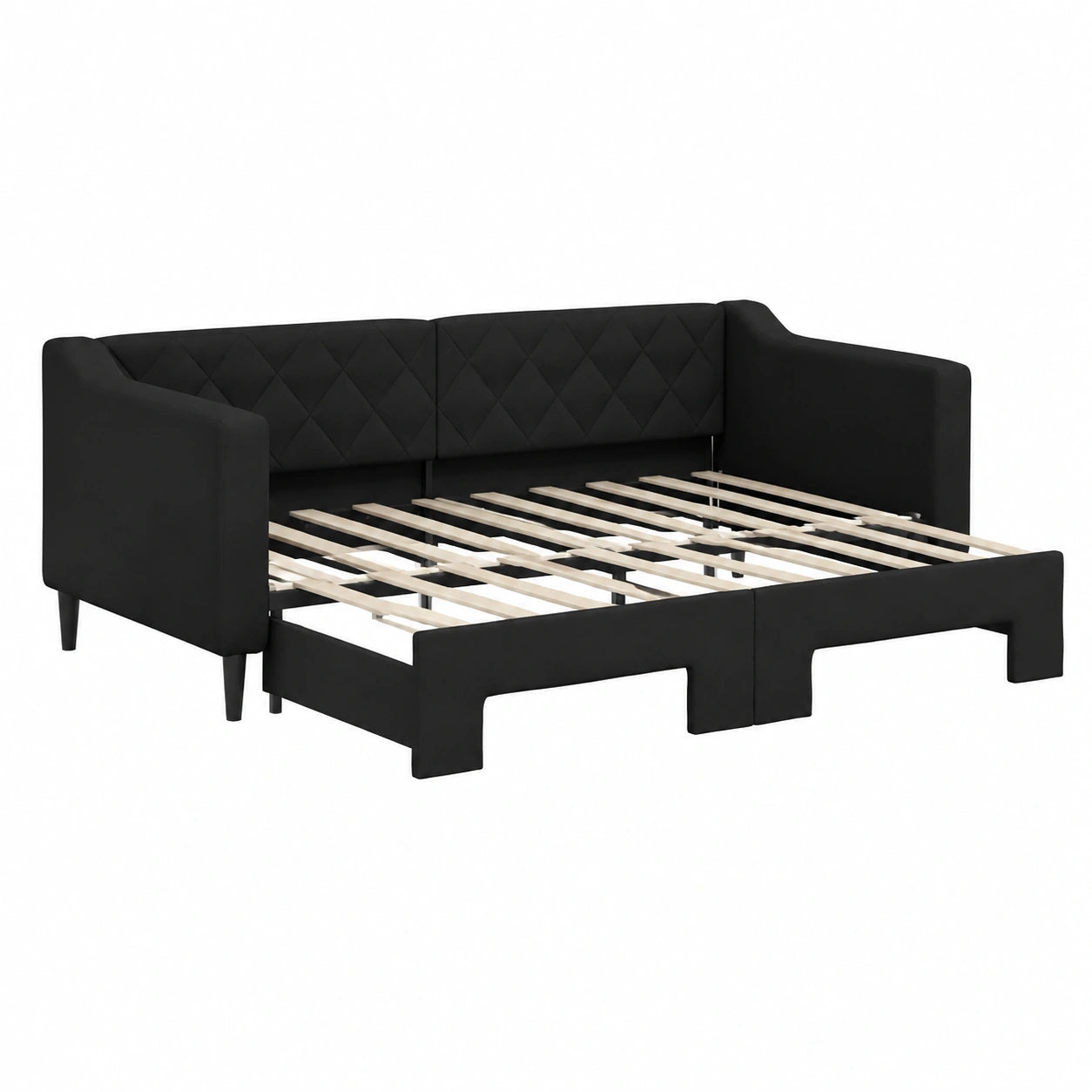 Lit gigogne en tissu noir avec matelas 90x190 cm