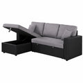 Canap¨¦ d'angle convertible r¨¦versible 3 places en tissu lin noir et gris