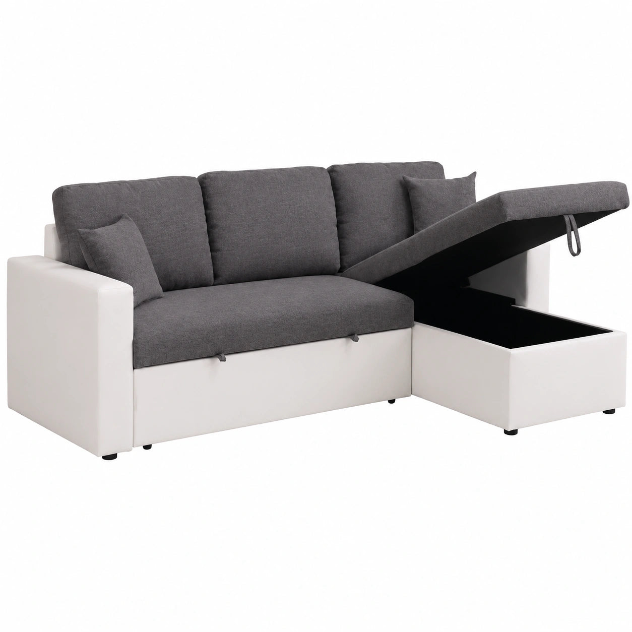 Canap¨¦ d'angle convertible r¨¦versible 3 places blanc et gris