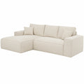 Canap¨¦ d'angle convertible en velours c?tel¨¦ beige avec matelas ¨¤ m¨¦moire de forme