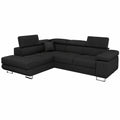 Canap¨¦ d'angle convertible en simili cuir noir avec pieds chrom¨¦s et assise confortable
