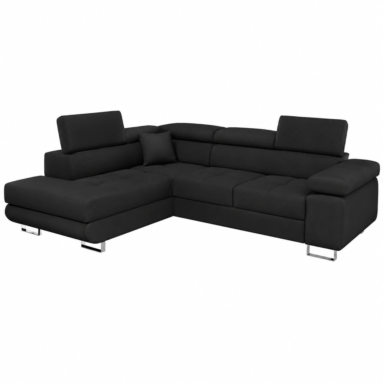 Canap¨¦ d'angle convertible en simili cuir noir avec pieds chrom¨¦s et assise confortable
