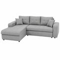 Canap¨¦ d'angle convertible 4 places en tissu gris clair avec rangement