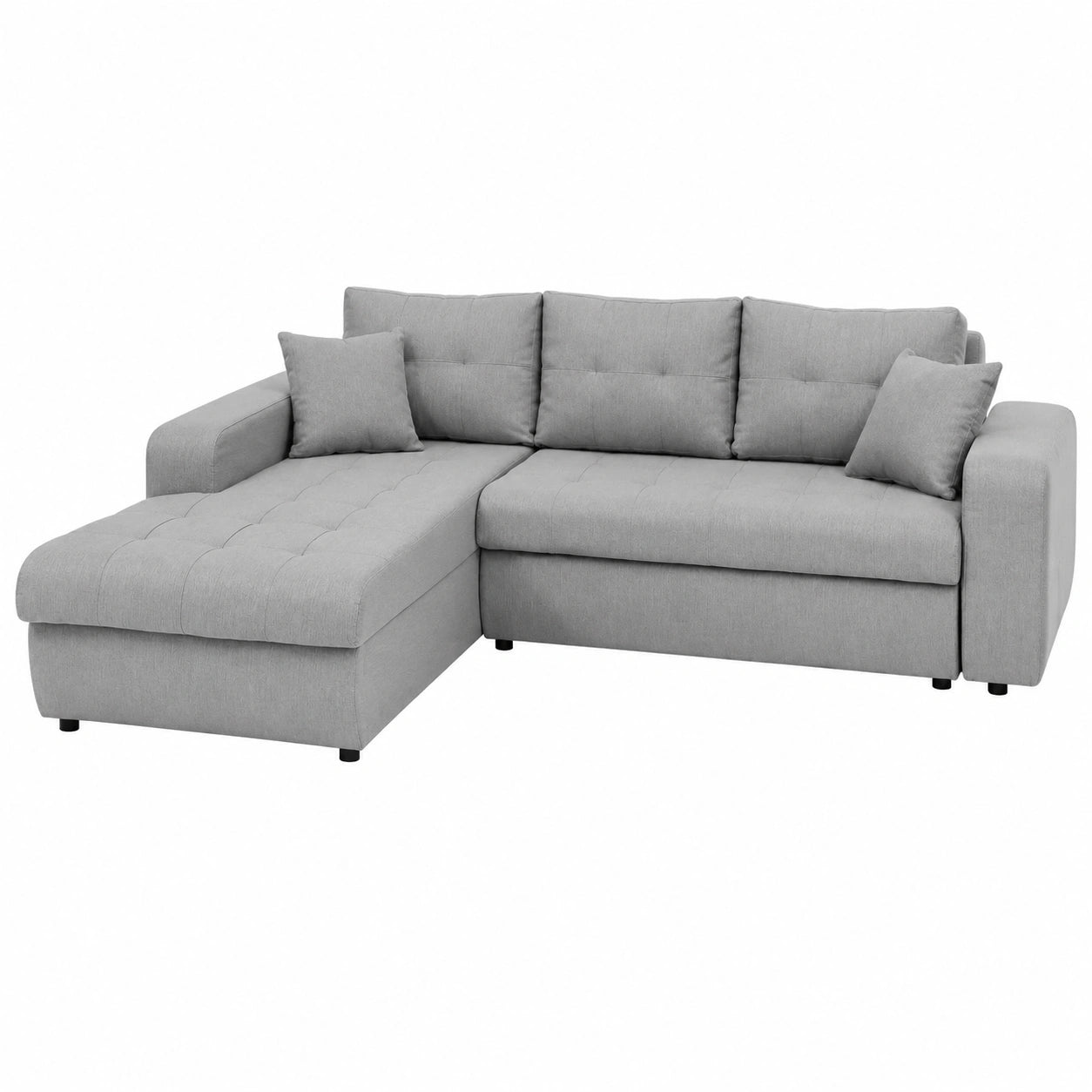 Canap¨¦ d'angle convertible 4 places en tissu gris clair avec rangement