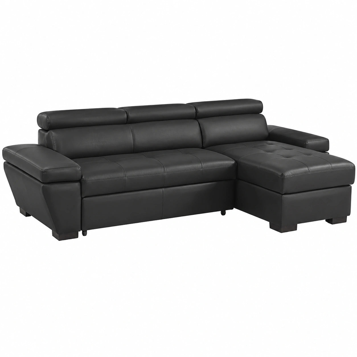 Canap¨¦ d'angle convertible en cuir gris anthracite droit
