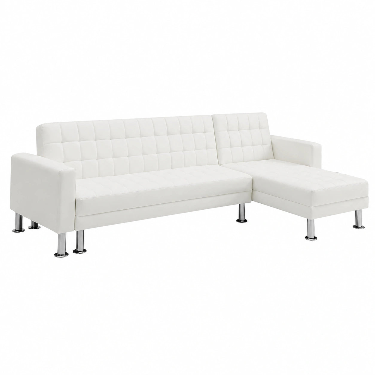 Canap¨¦ d'angle convertible et r¨¦versible en simili cuir blanc