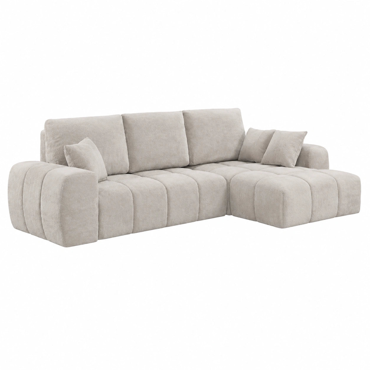Canap¨¦ d'angle convertible en tissu chenille, 3 places, beige