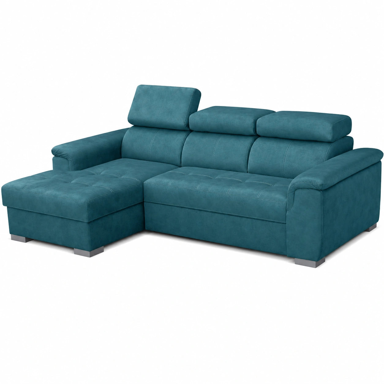 Canap¨¦ d'Angle Convertible 3 Places avec Coffre et T¨ºti¨¨res R¨¦glables - Forme en L - C?t¨¦ Gauche - Argent Bleu 247 cm