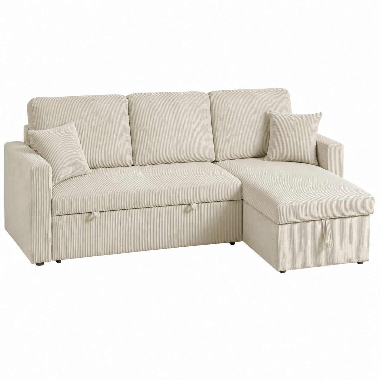 Canap¨¦ d'angle convertible en velours c?tel¨¦ - 3 places - Beige