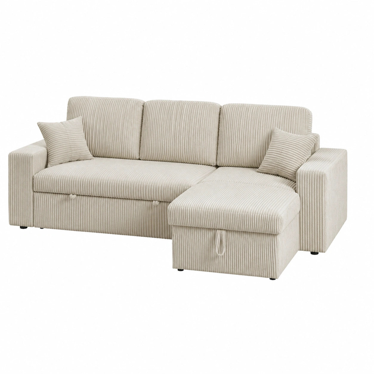 Canap¨¦ d'angle convertible en velours 3 places - Beige
