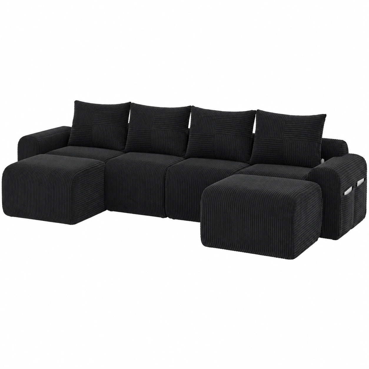 Canap¨¦ d'angle convertible modulable avec rangements int¨¦gr¨¦s et porte-gobelets