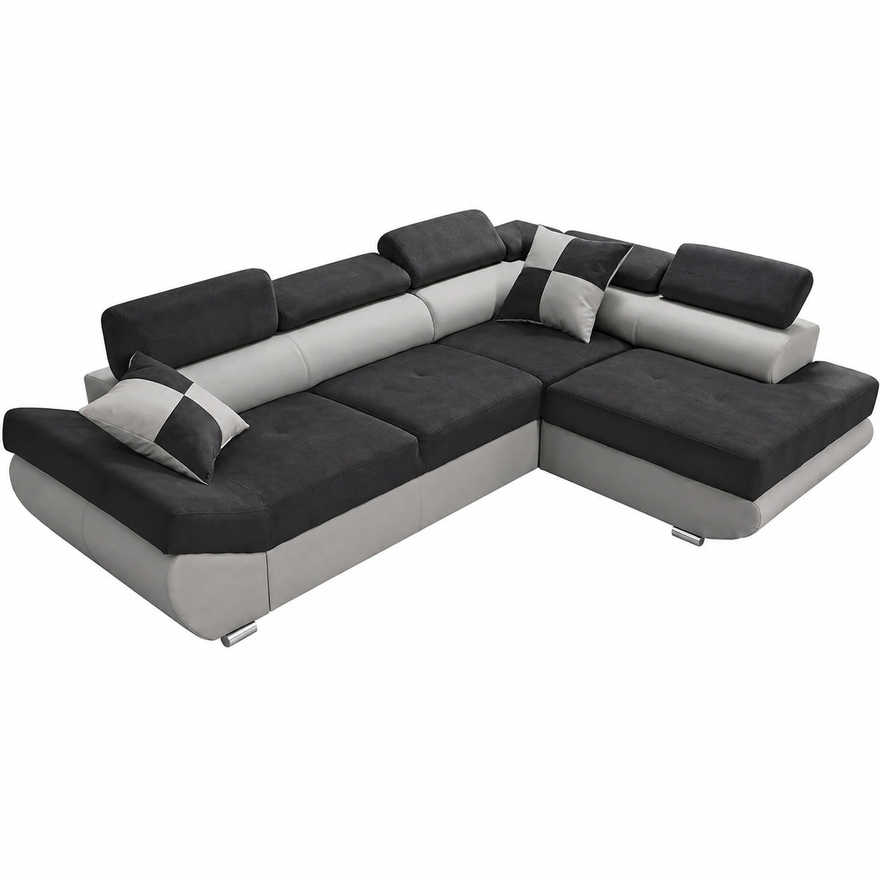 Canap¨¦ d'angle convertible 4 places avec rangement int¨¦gr¨¦ et t¨ºti¨¨res r¨¦glables
