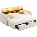Canap¨¦-lit rembourr¨¦ 90x190 avec lit gigogne, LED, ports USB, 2 tiroirs de rangement, velours