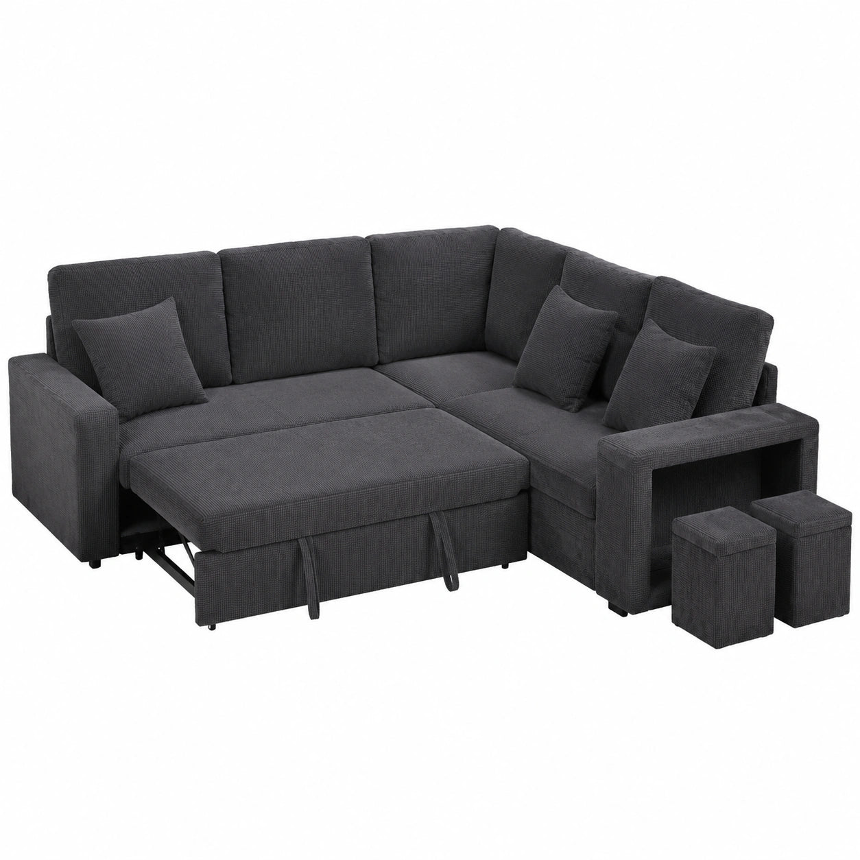 Canap¨¦ d'angle en L convertible avec fonction couchage, connexion USB et espace de rangement