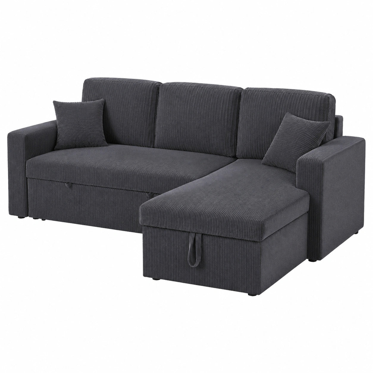 Canap¨¦ d'angle convertible en velours c?tel¨¦ - 3 places - Gris