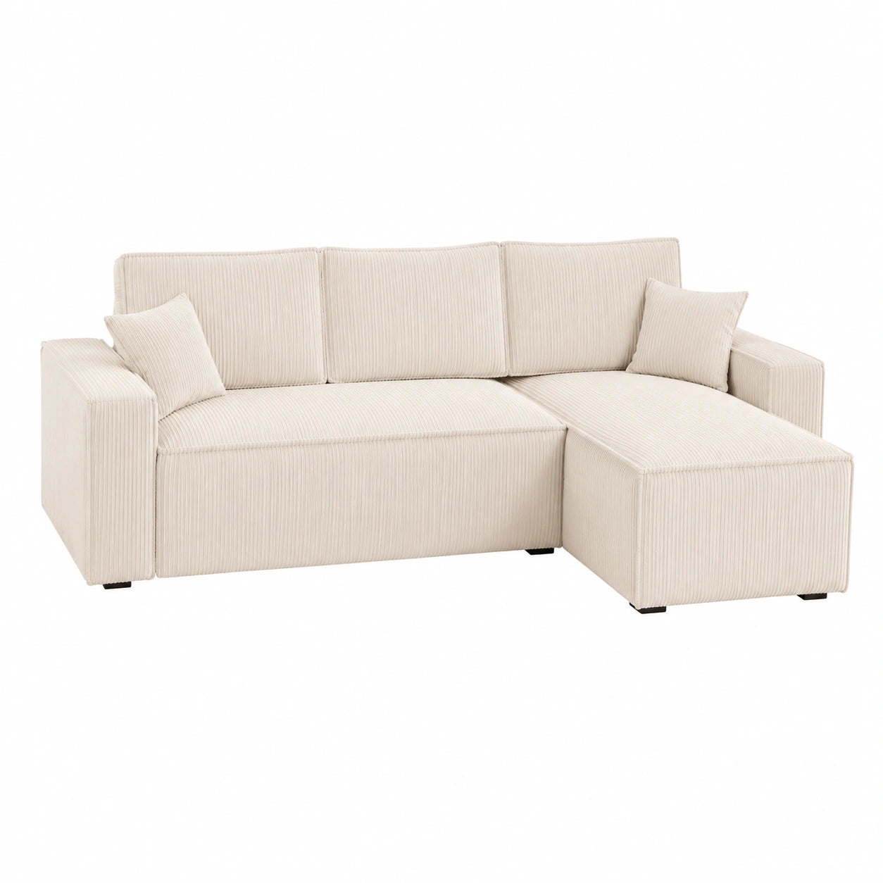 Canap¨¦ d'angle convertible en velours c?tel¨¦ 4 places - 235 cm Beige