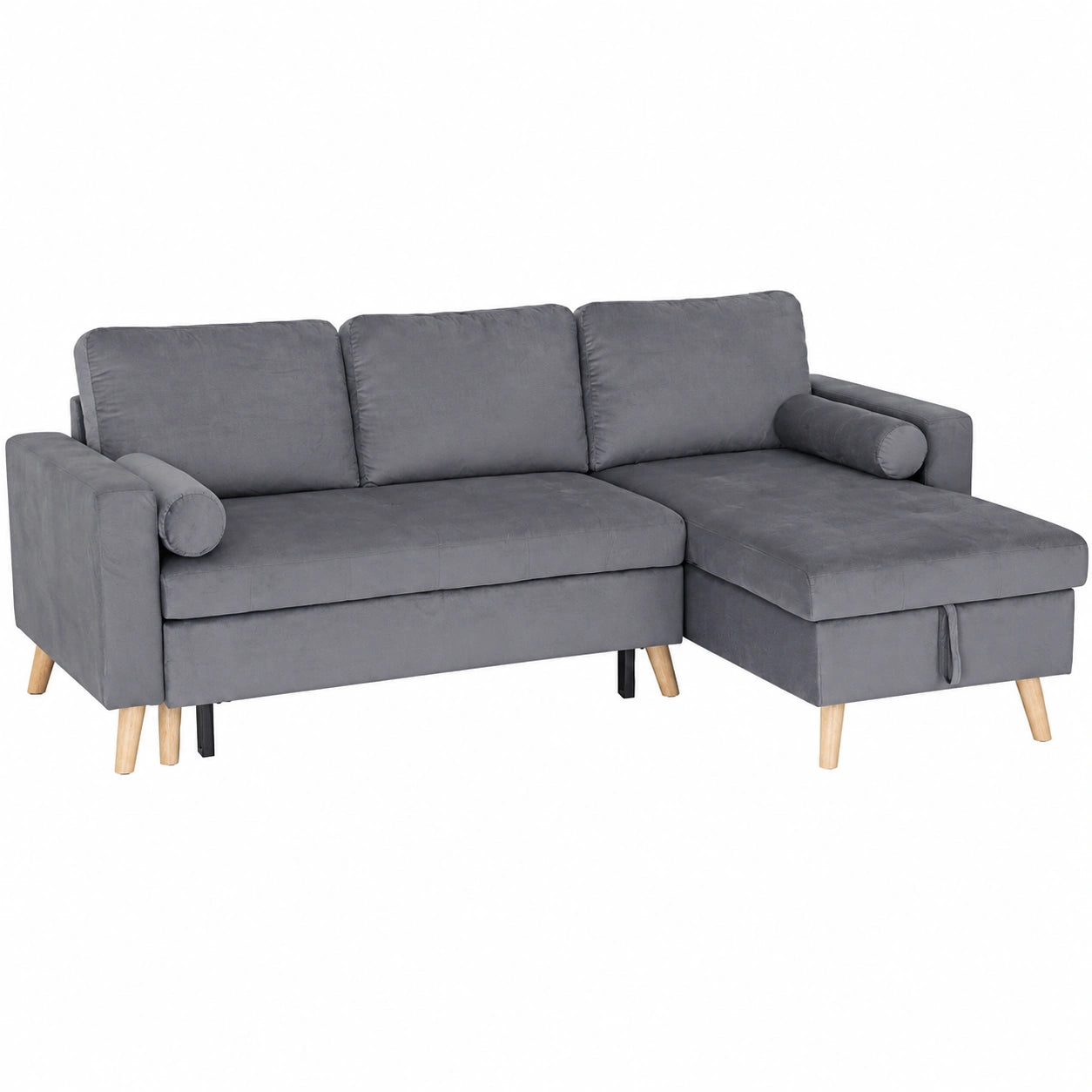 Canap¨¦ d'angle convertible 3 places en velours gris avec coffre