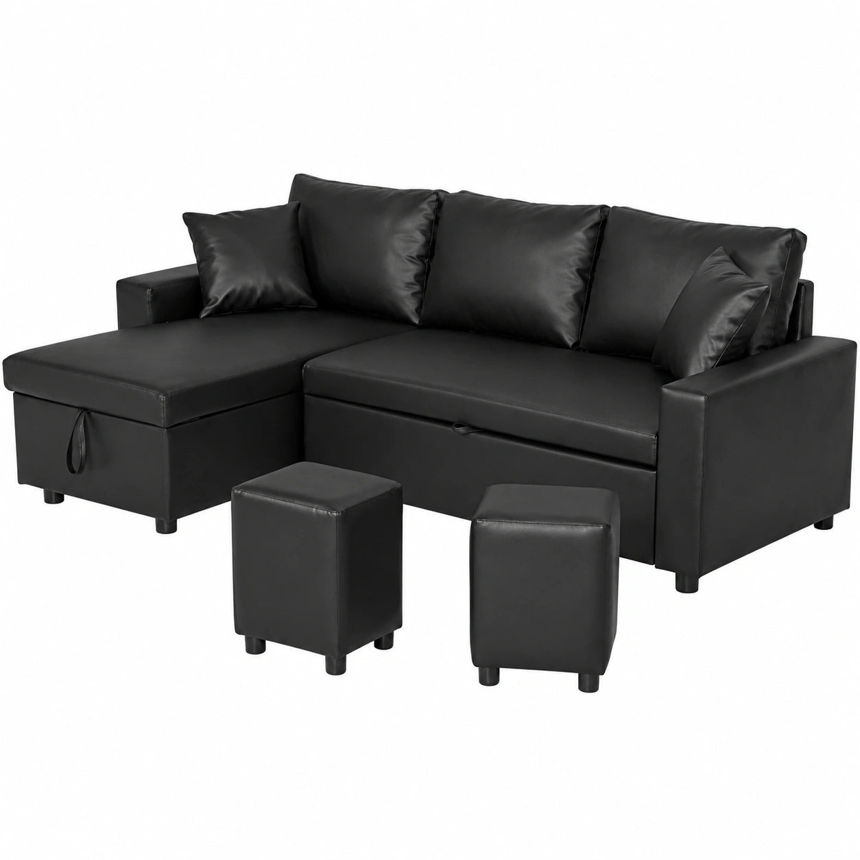 Canap¨¦ d'angle r¨¦versible 3 places avec rangement et poufs