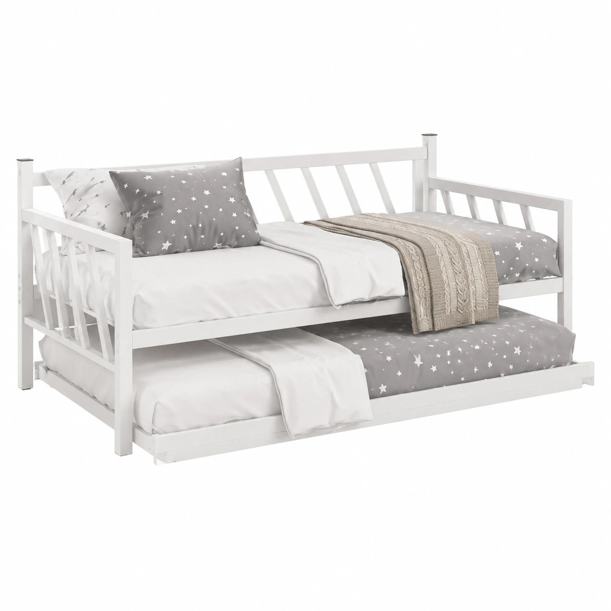 Lit gigogne en m¨¦tal blanc 90 x 190 cm