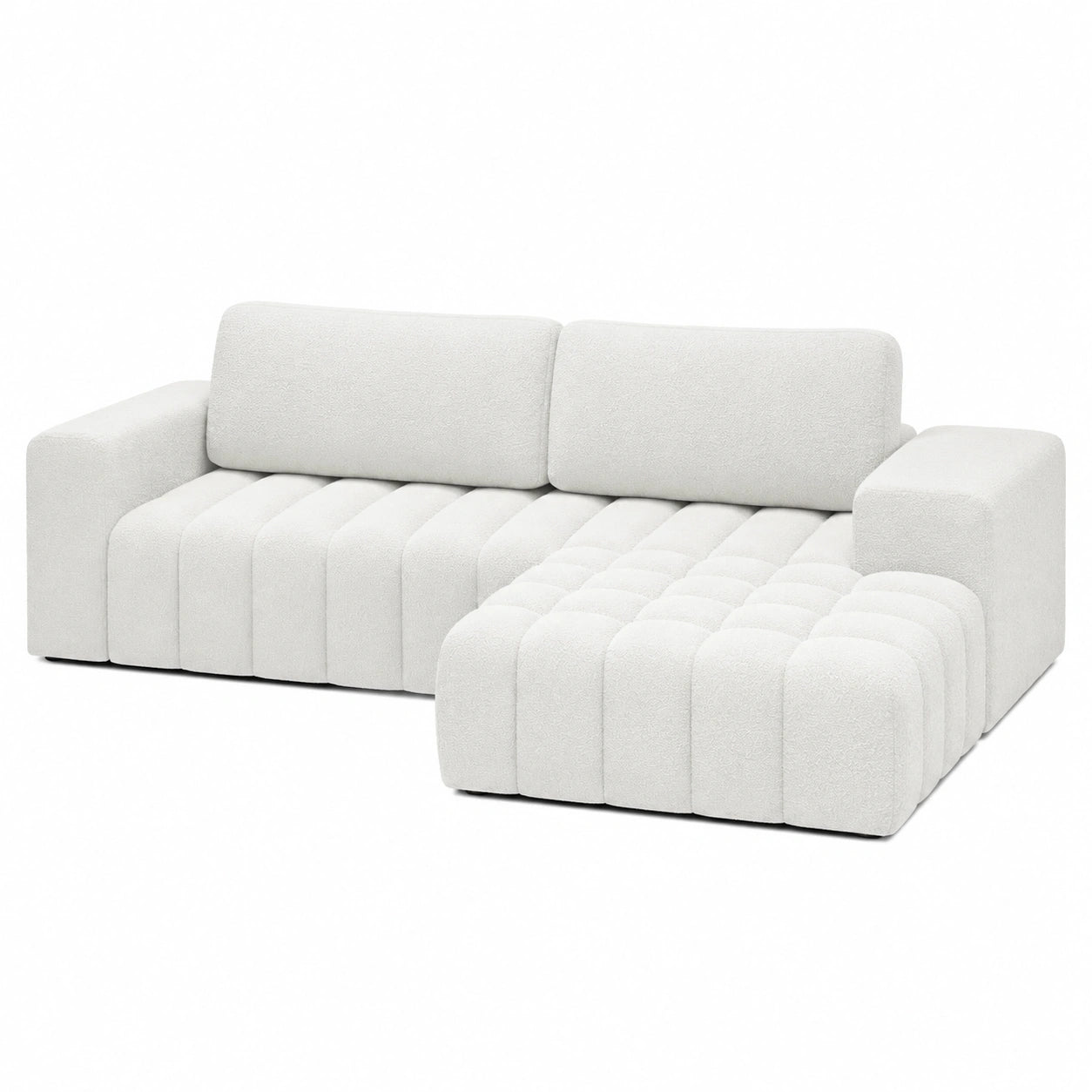 Canap¨¦ d'angle convertible droit en tissu bouclette blanc