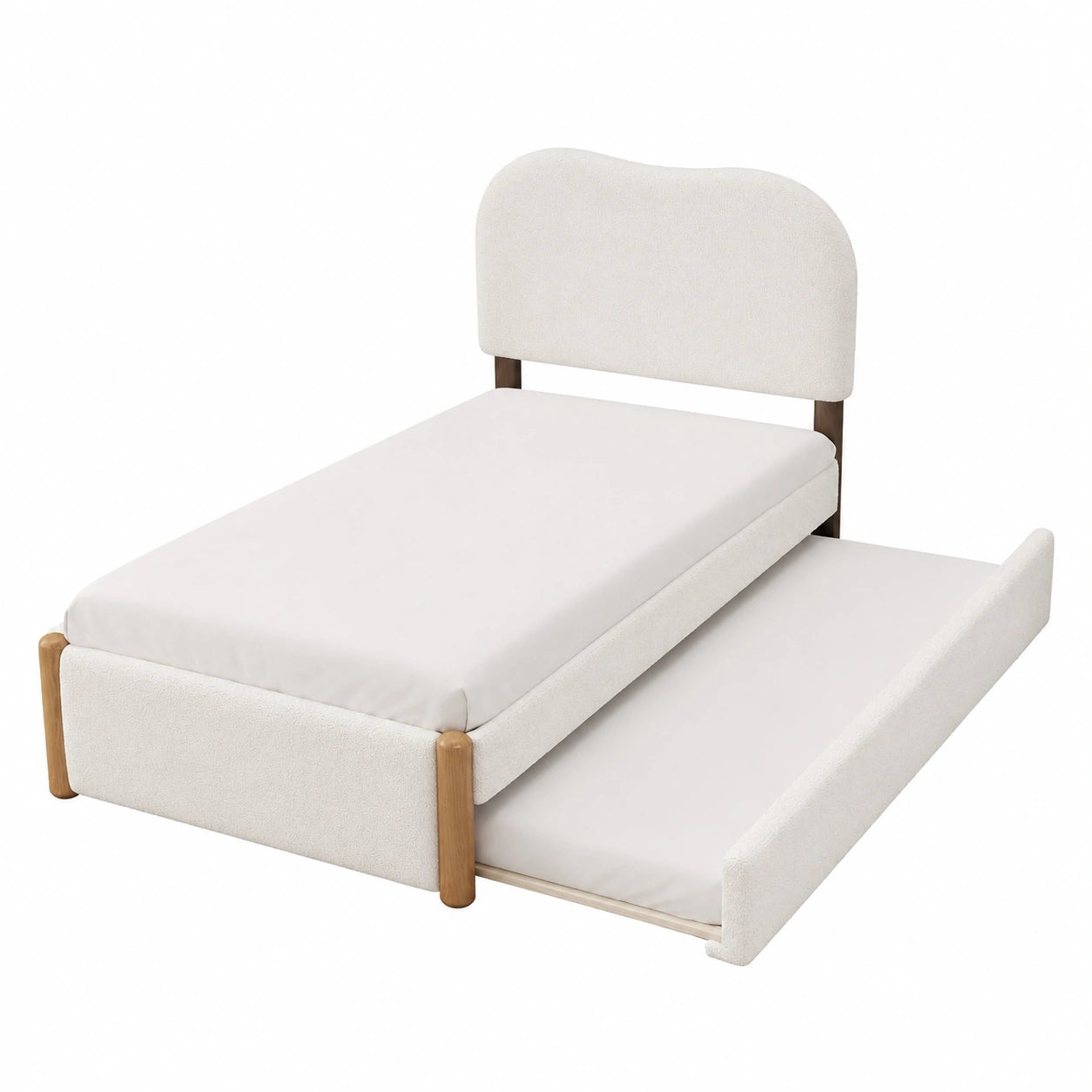 Lit Simple avec Lit Gigogne pour Enfant et Adulte, Design Minimaliste Blanc