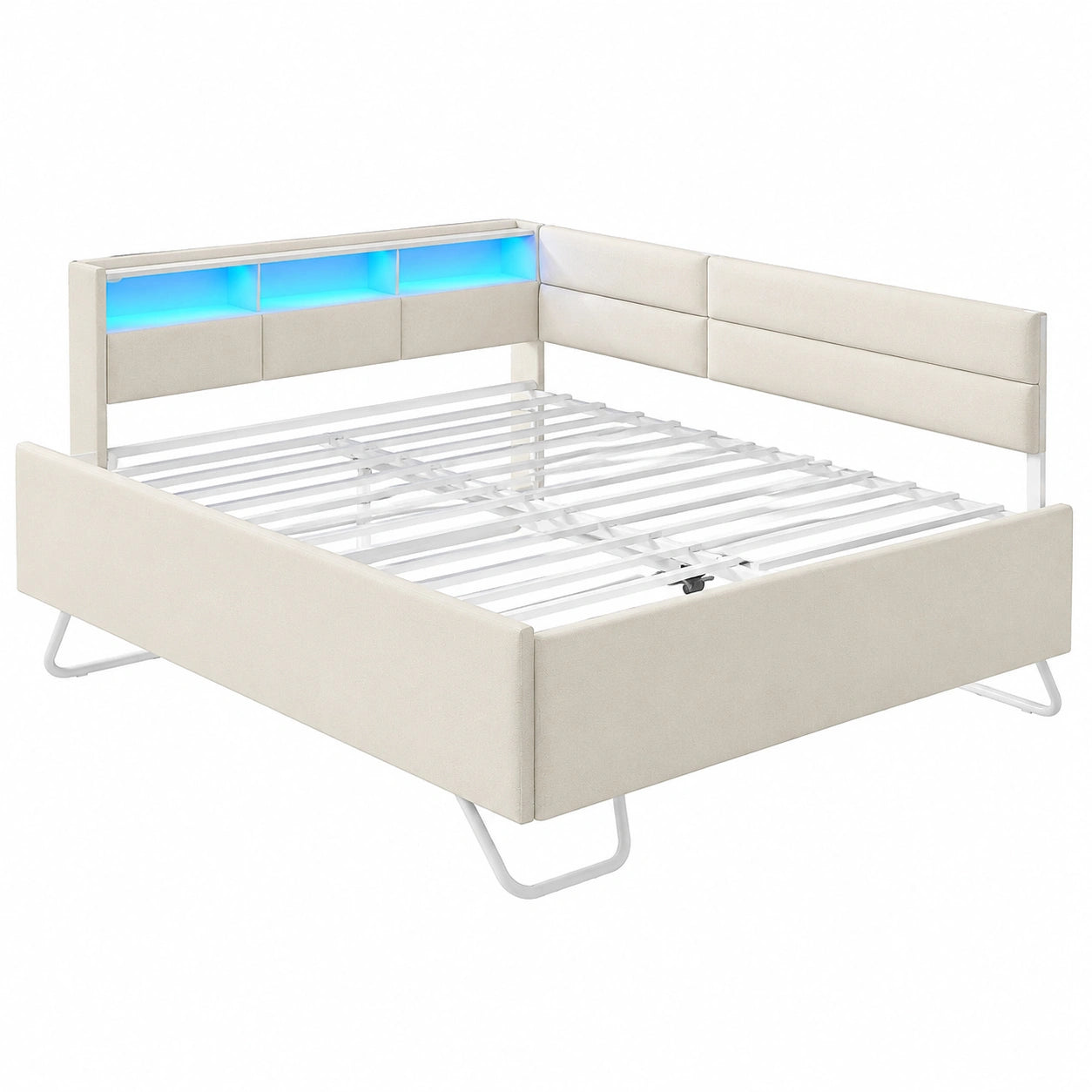 Canap¨¦-lit multifonction avec ¨¦clairage LED et rangement int¨¦gr¨¦