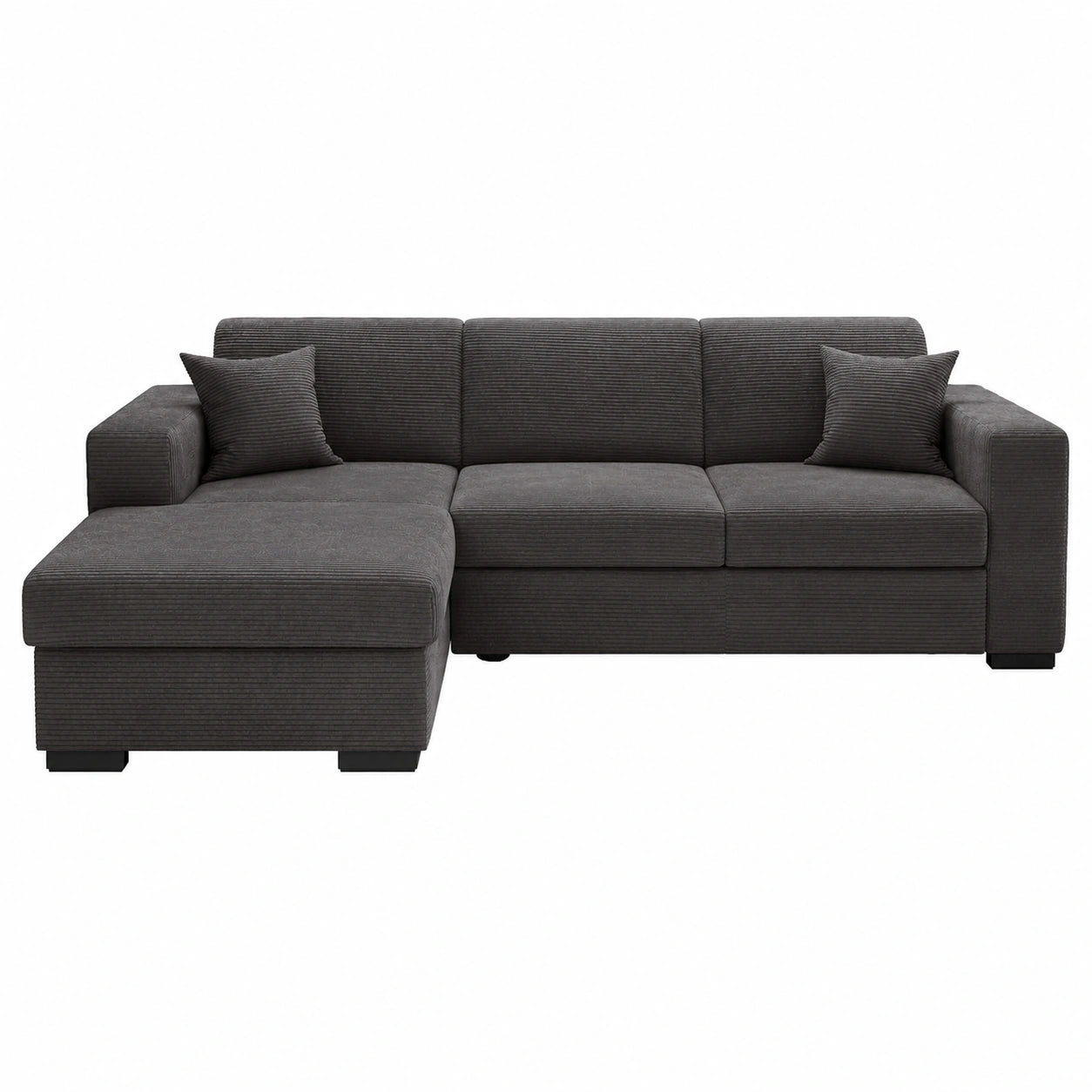 Canap¨¦ d'angle convertible 4 places avec coffre en velours c?tel¨¦ gris fonc¨¦