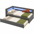 Canap¨¦-lit polyvalent avec ¨¦clairage LED et ports USB-C, lit gigogne inclus, structure en lin robuste pour adolescents et adultes