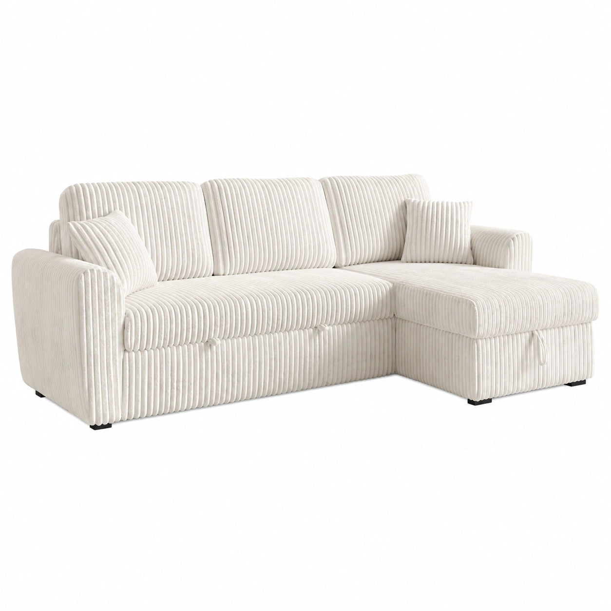 Canap¨¦ d'angle convertible r¨¦versible avec coffre en velours c?tel¨¦ beige