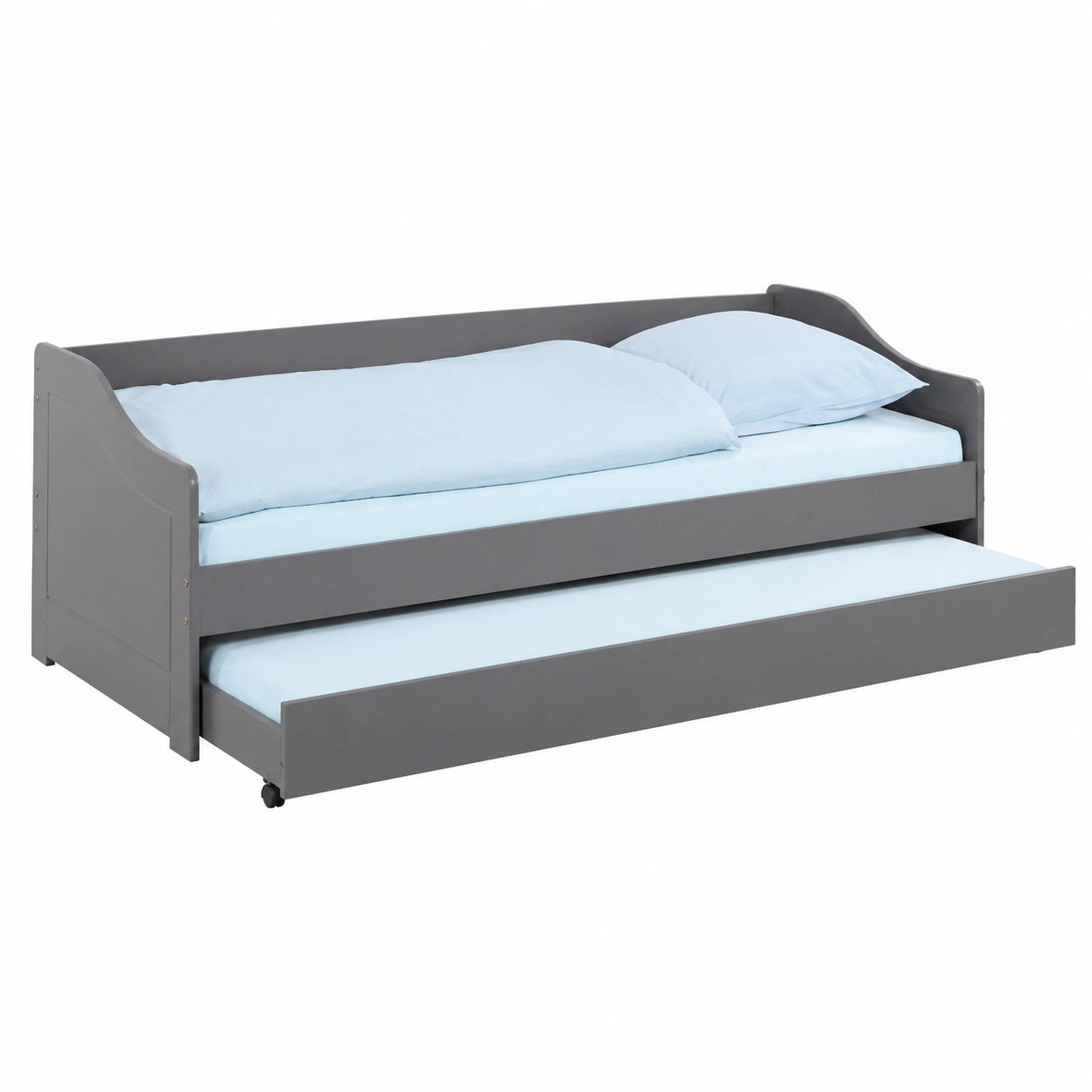 Lit gigogne avec rangements et tiroir sur roulettes pour 2 couchages en bois massif 90 x 200 cm - Gris