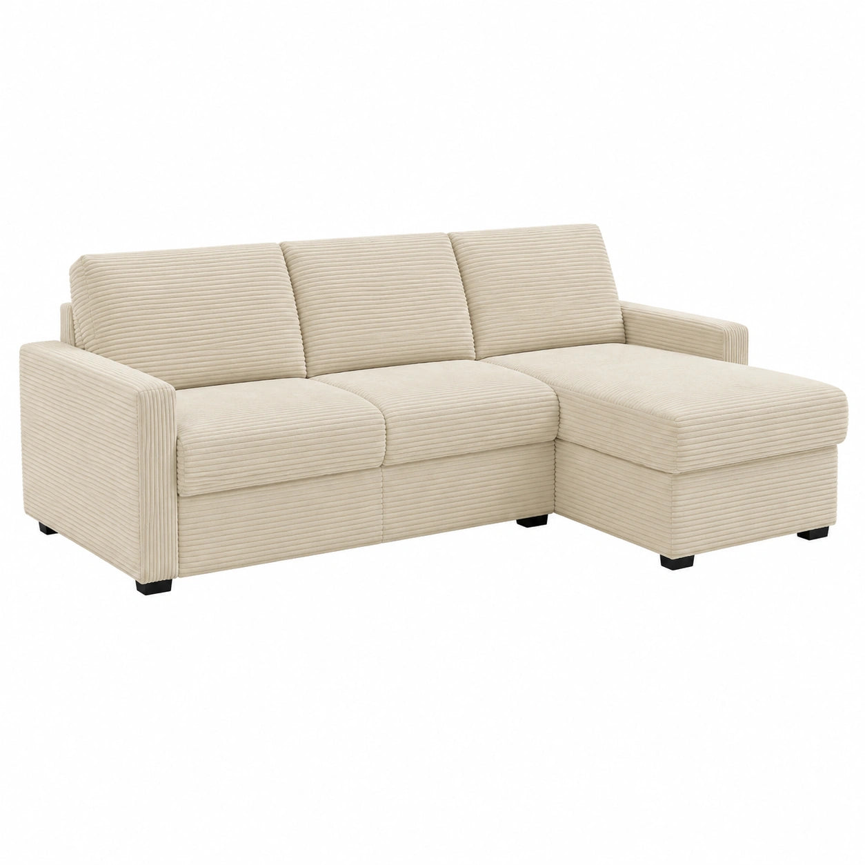 Canap¨¦ d'angle convertible en velours c?tel¨¦ beige