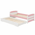 Lit gigogne fonctionnel avec tiroir 90 x 190 cm en pin massif blanc et rose