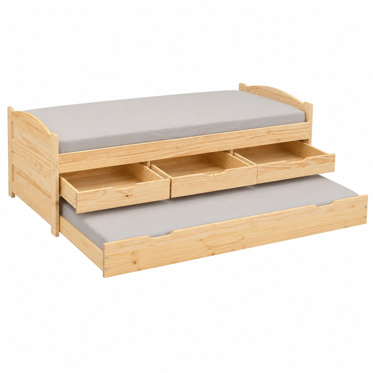Lit gigogne avec rangements et tiroirs 90x200 cm en bois massif