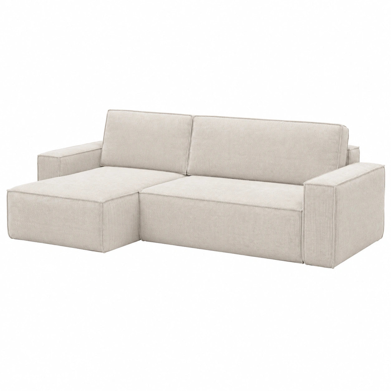 Canap¨¦ d'angle convertible r¨¦versible en velours c?tel¨¦ beige avec coffre