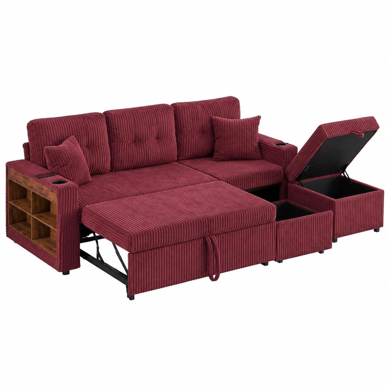 Canap¨¦ d'angle convertible avec rangement et ¨¦clairage LED pour salon