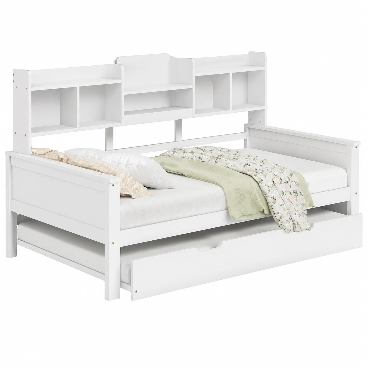 Canap¨¦-Lit Multifonctionnel avec Rangement et Sommier ¨¤ Lattes, Blanc