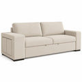 Canap¨¦-lit 3 Places avec Poufs Int¨¦gr¨¦s - Coussins Amovibles - Tissu Polyester Moderne - Dimensions 248x117x90 cm - Beige