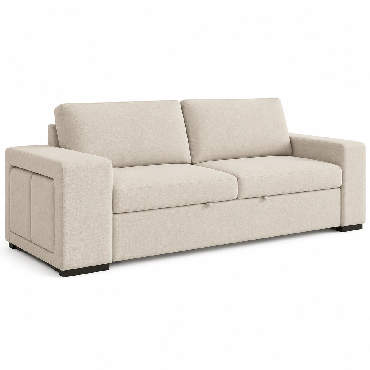 Canap¨¦-lit 3 Places avec Poufs Int¨¦gr¨¦s - Coussins Amovibles - Tissu Polyester Moderne - Dimensions 248x117x90 cm - Beige