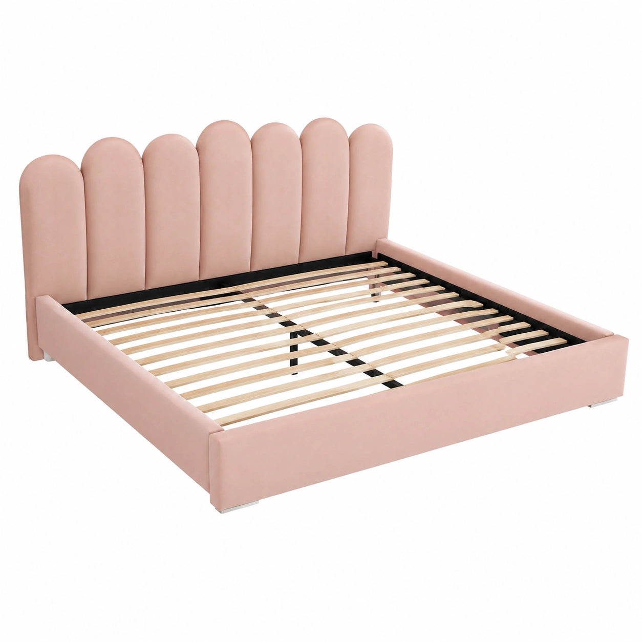 Lit gigogne 90x200 avec parois lat¨¦rales interchangeables, velours rose