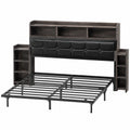 Lit double 140 x 190 cm avec sommier LED et USB, tables de chevet gigognes