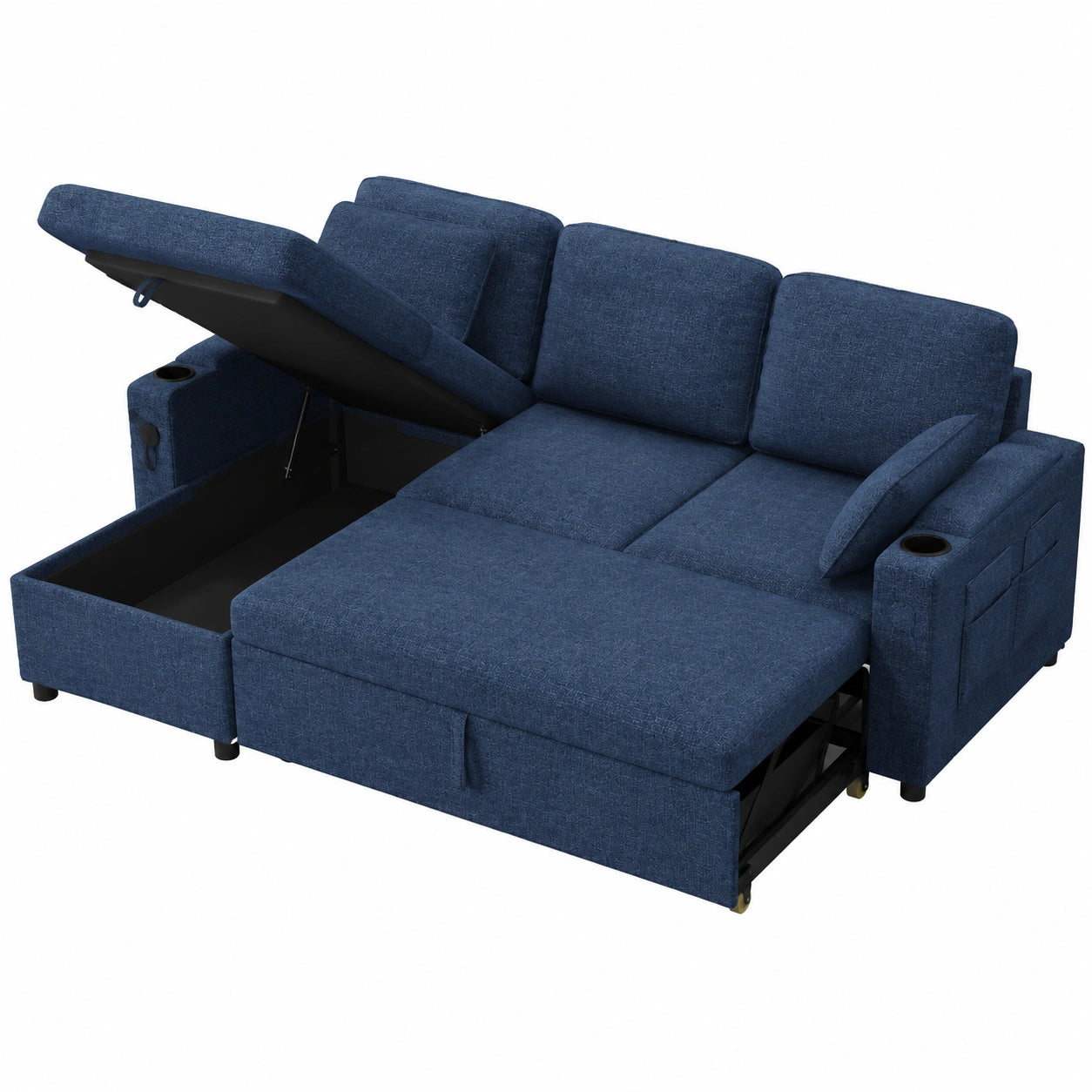 Canap¨¦-lit d'angle convertible avec rangement pour espaces restreints, salon, chambre, appartement (bleu)