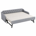 Lit extensible en lin avec sommier ¨¤ lattes et port USB, gris