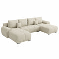 Canap¨¦ d'angle convertible panoramique en tissu beige anti-tache