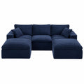 Grand canap¨¦ d'angle en U convertible avec fonction lit, assise profonde en velours c?tel¨¦ bleu