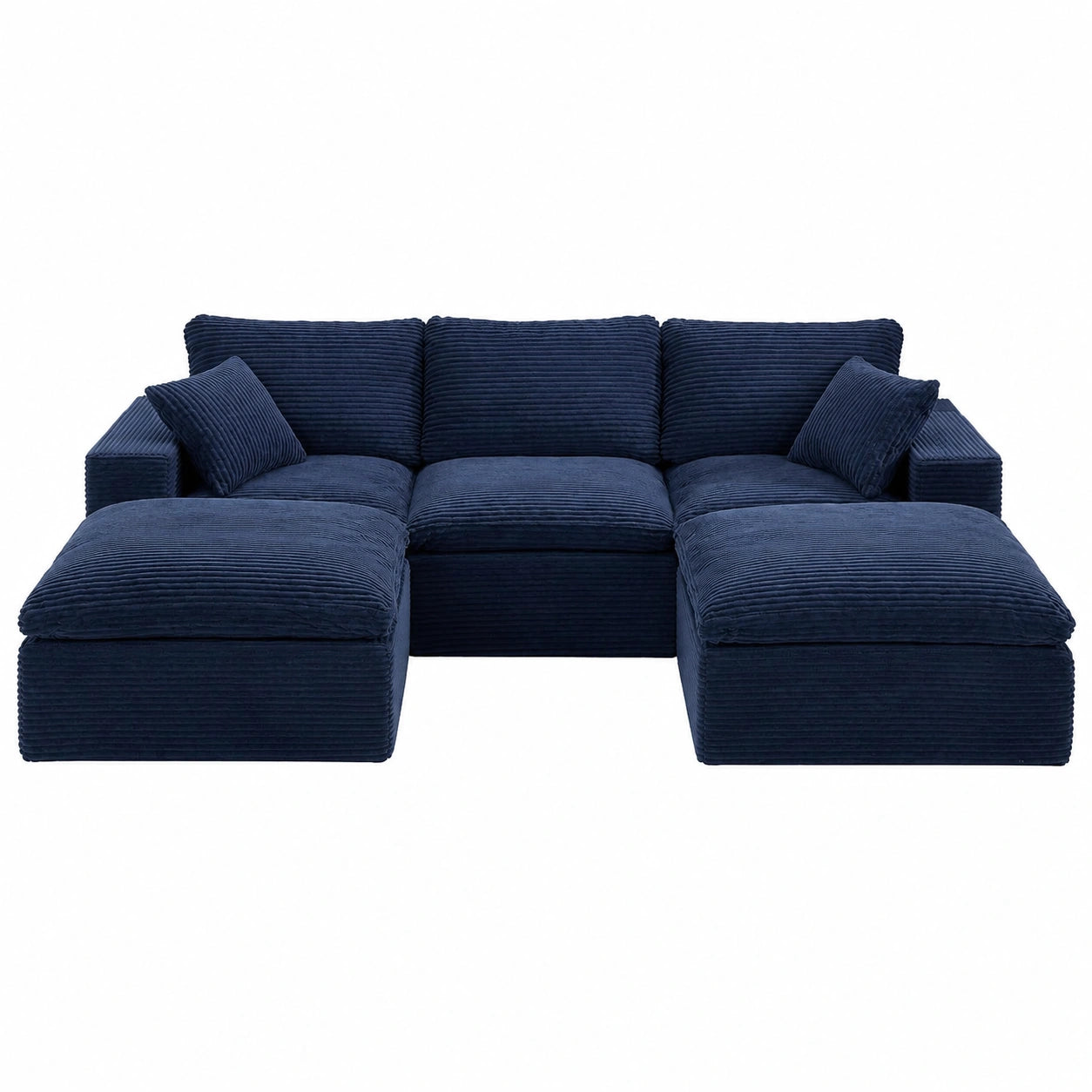 Grand canap¨¦ d'angle en U convertible avec fonction lit, assise profonde en velours c?tel¨¦ bleu