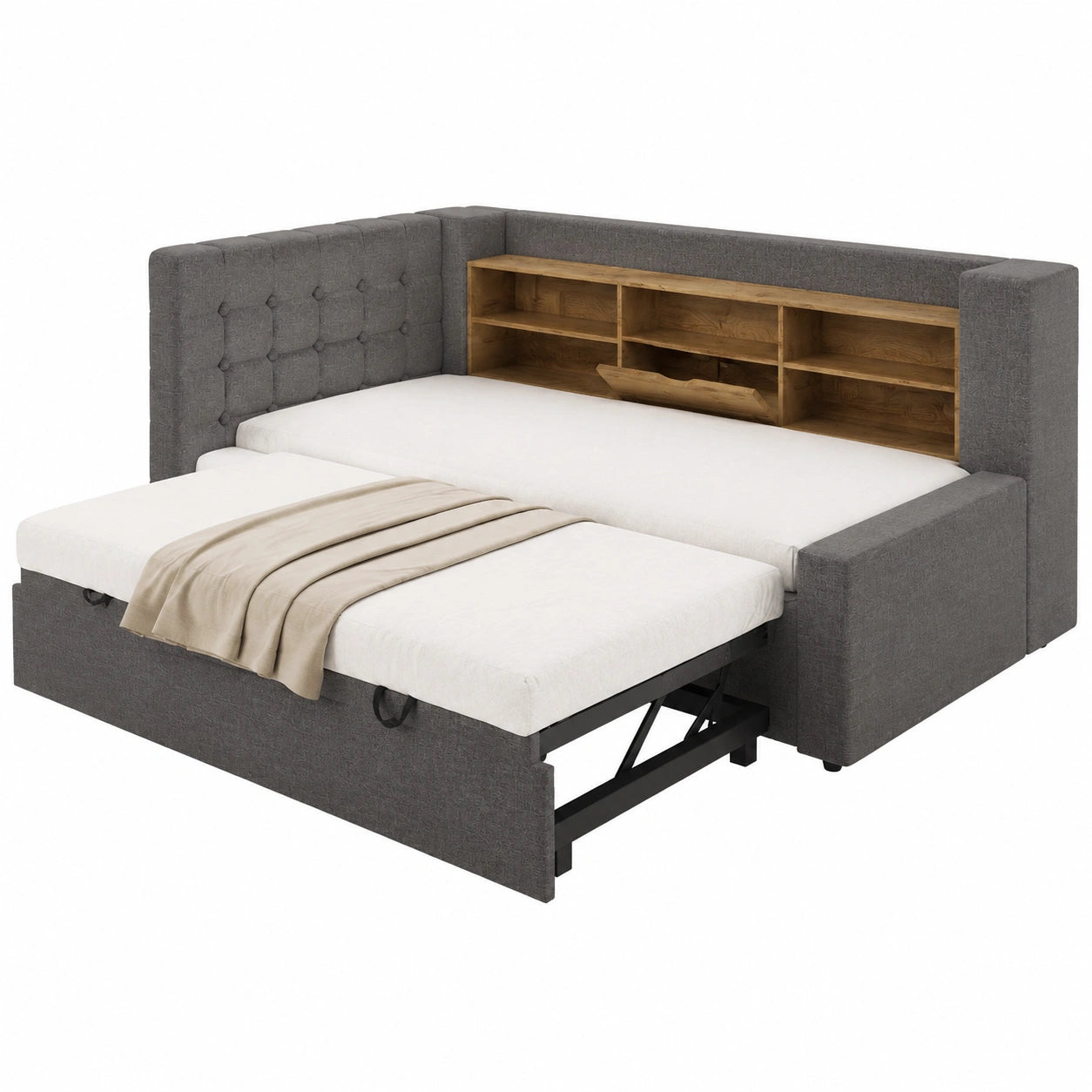 Canap¨¦-lit avec LED et Sommier ¨¤ Lattes, 90x200/90x190, Lin Gris